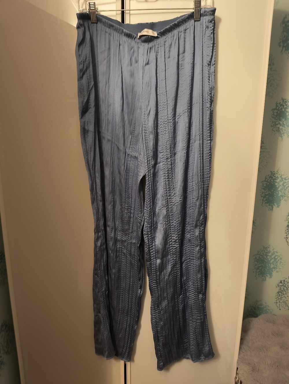 MANGO blue satin-like wide-leg trousers Sz XL